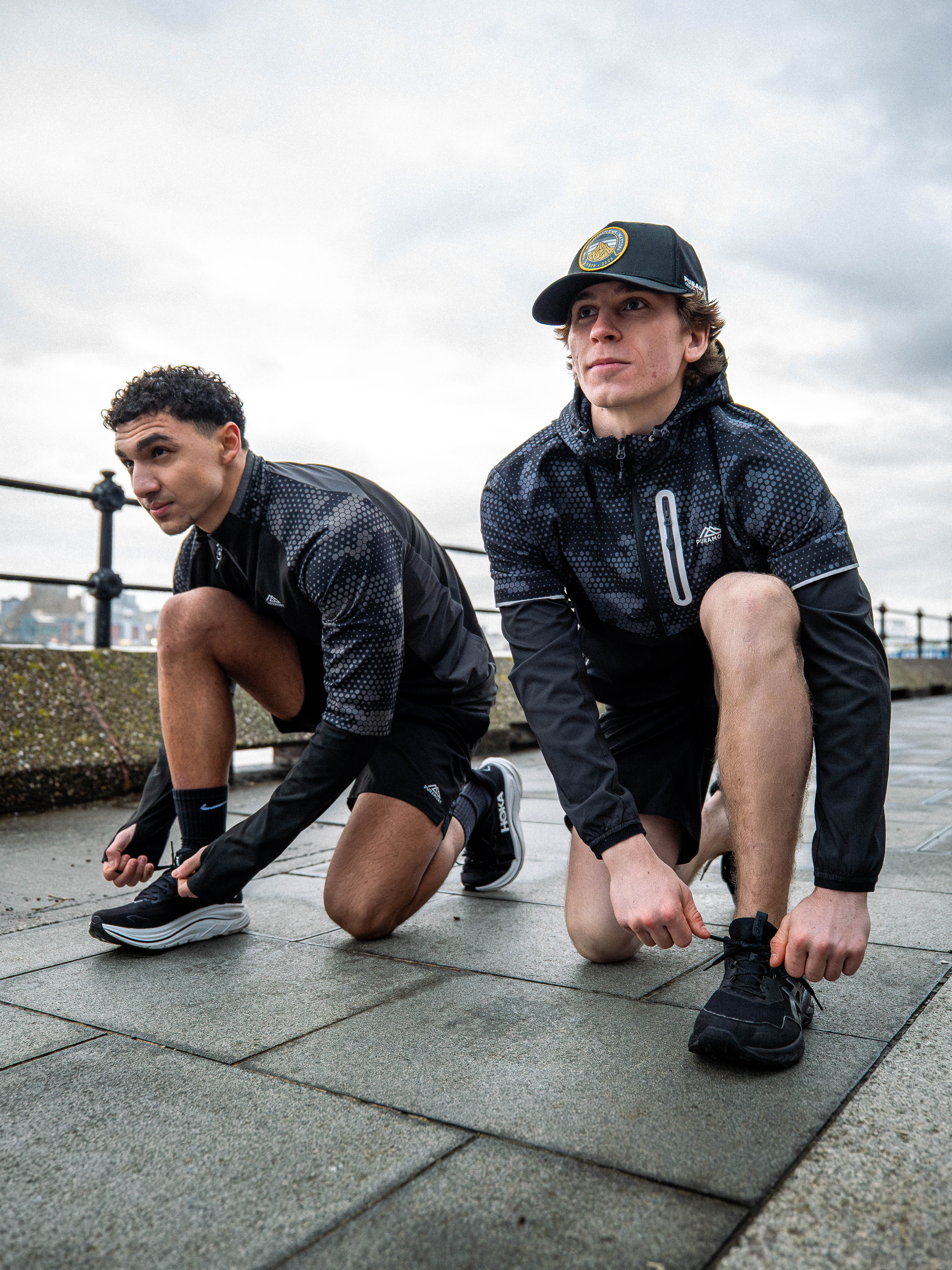 Runner wearing layered winter activewear for cold weather outdoor exercise